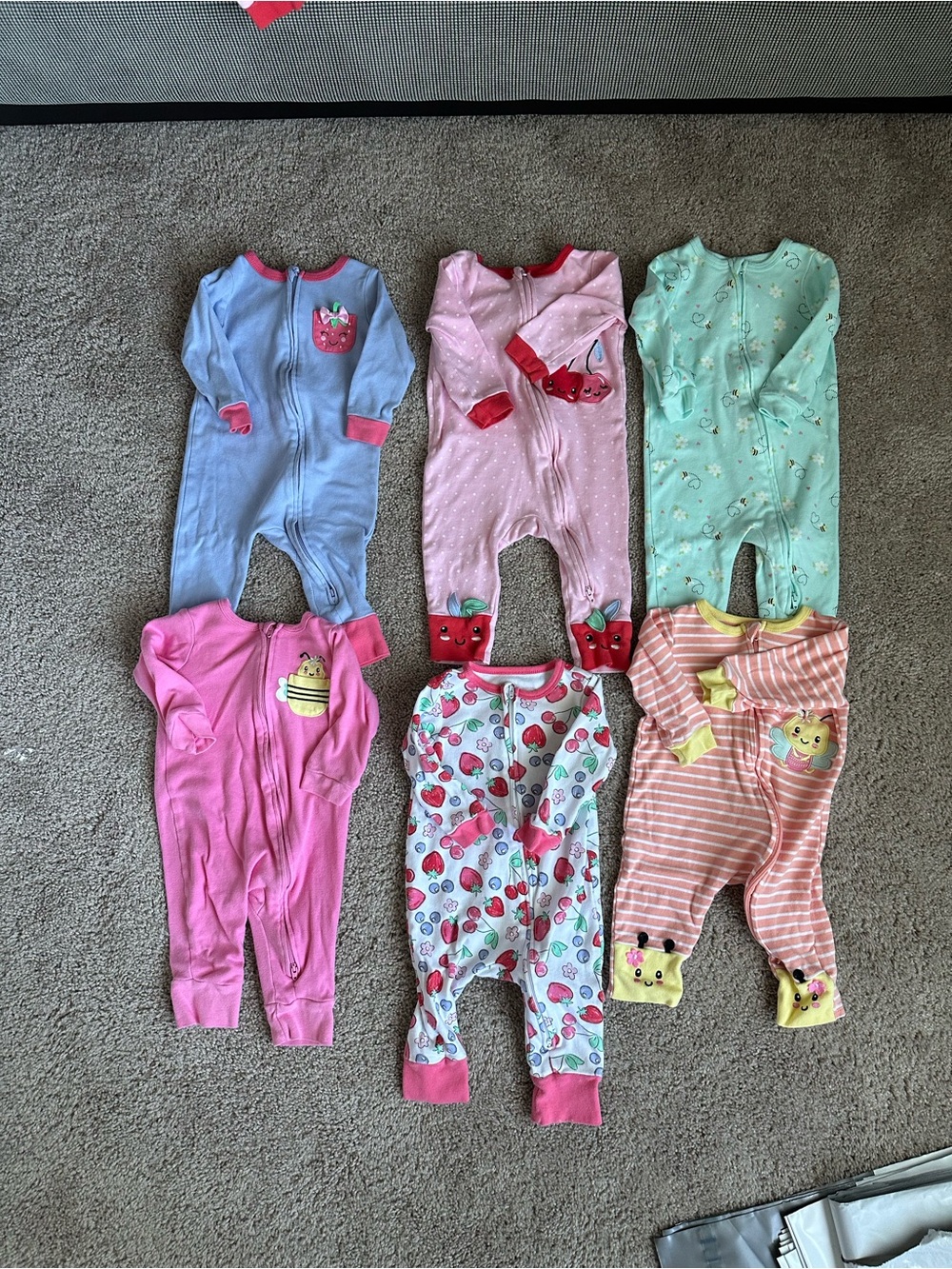 Baby Girl Sleep & Play Footie Pajamas Bundle Fruit Bee 12 Months
